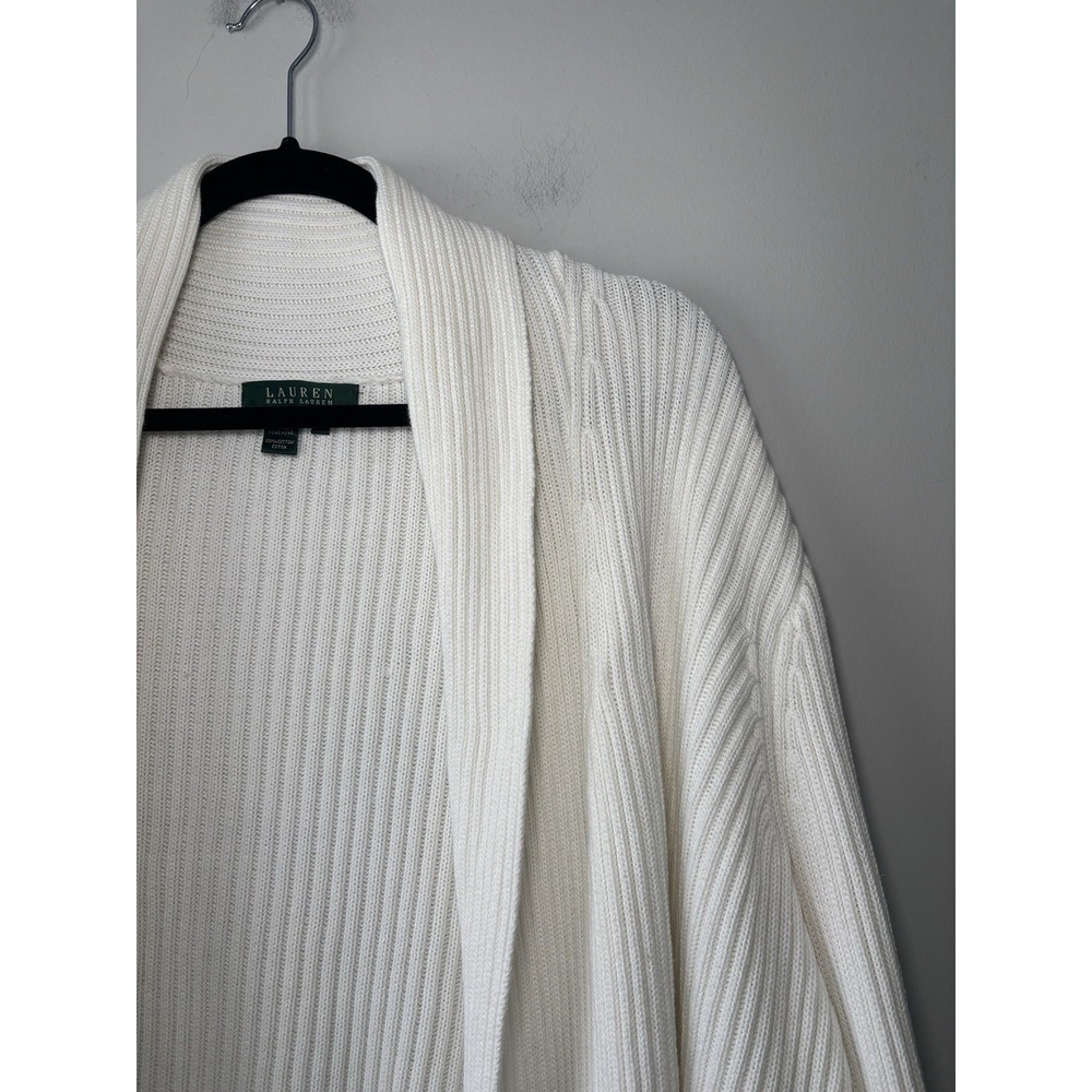 Lauren Ralph Lauren White Ribbed Open-Front Cardigan - Picture 3 of 8